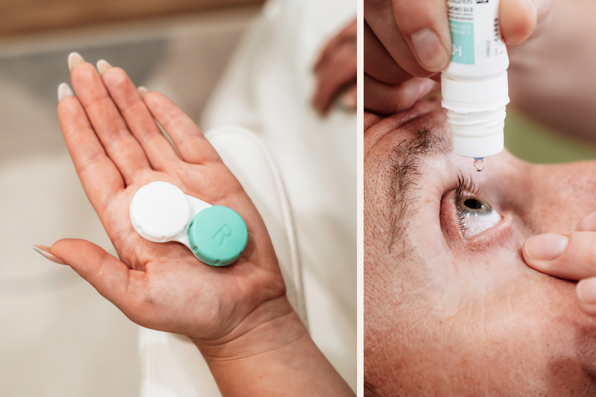 Aurora Eye Care doctor demonstrating contact lens usage.
