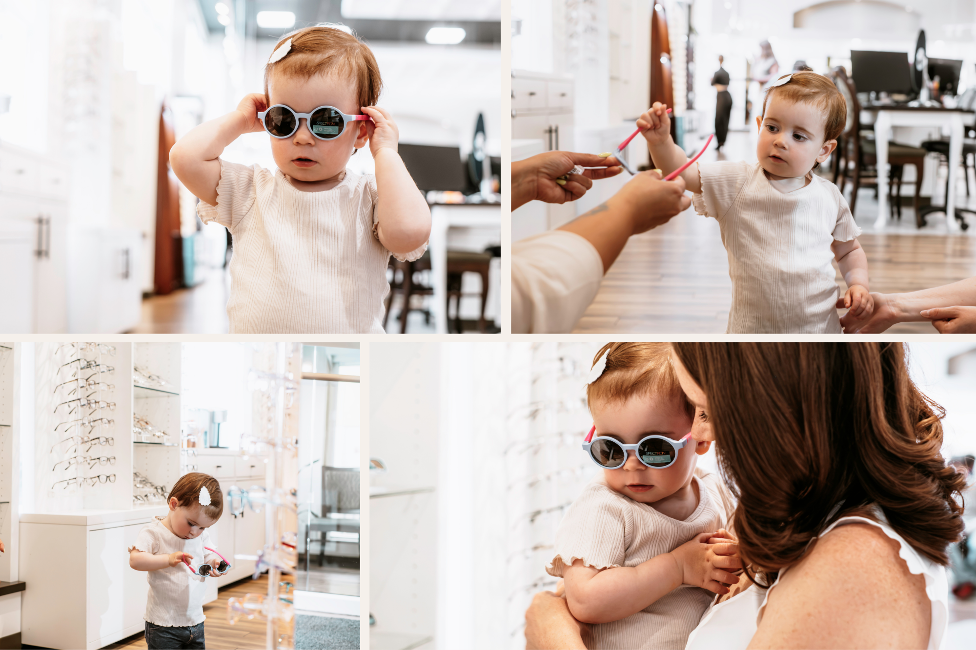 Children choosing new glasses frames at Aurora Eye Care in Grande Prairie.