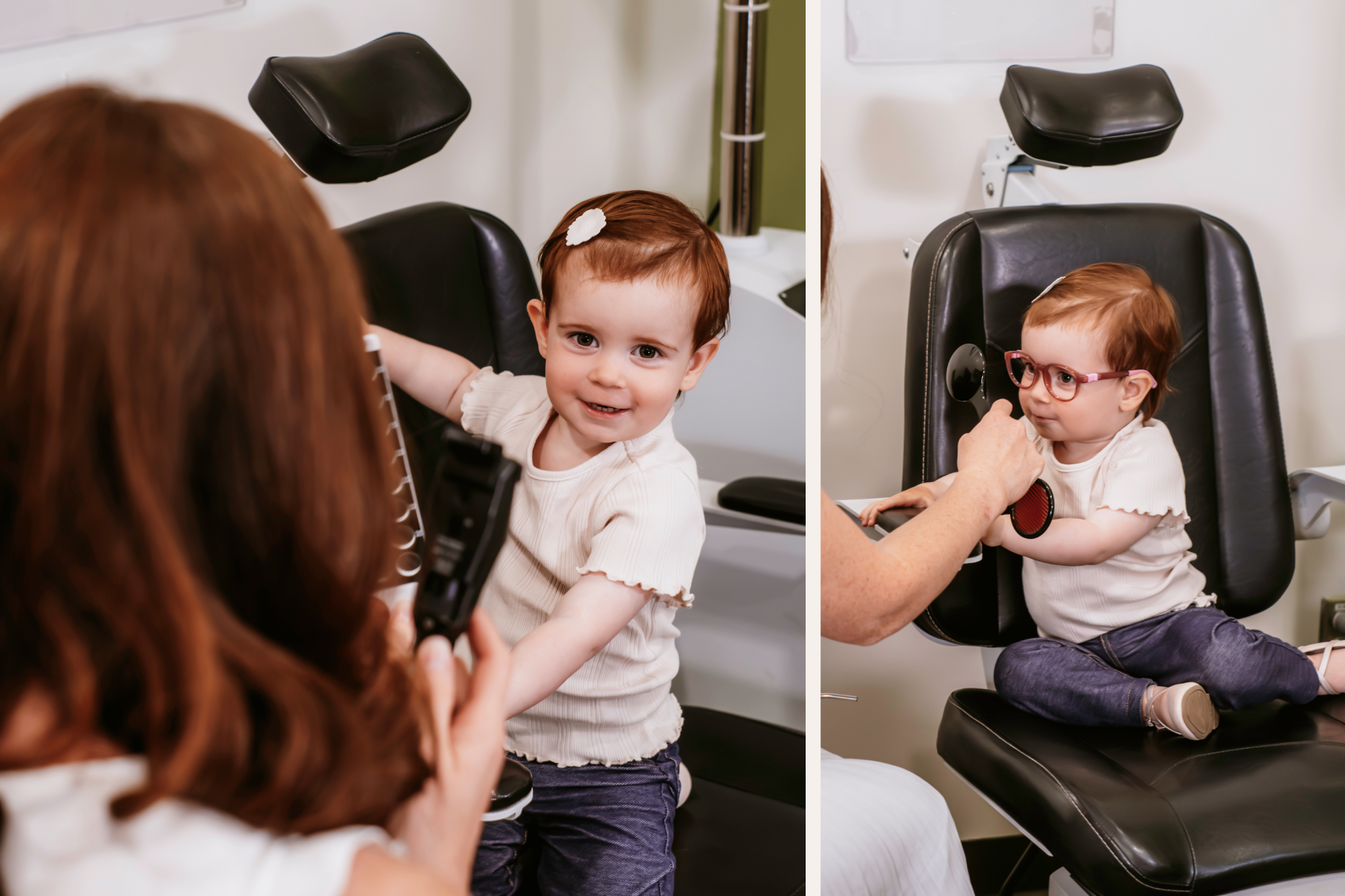 Kids getting their vision checked at Aurora Eye Care in Grande Prairie.