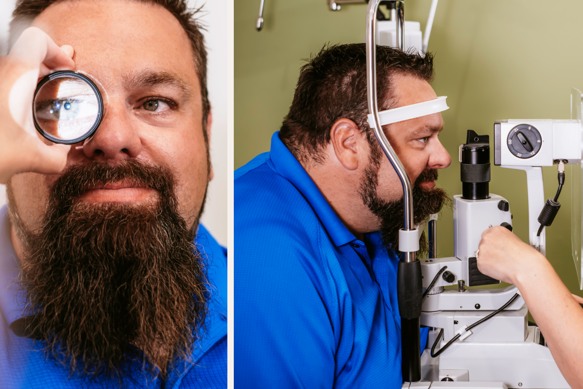 Patient undergoing a comprehensive eye exam to check eye health, eye pressure, and potential glaucoma risk.