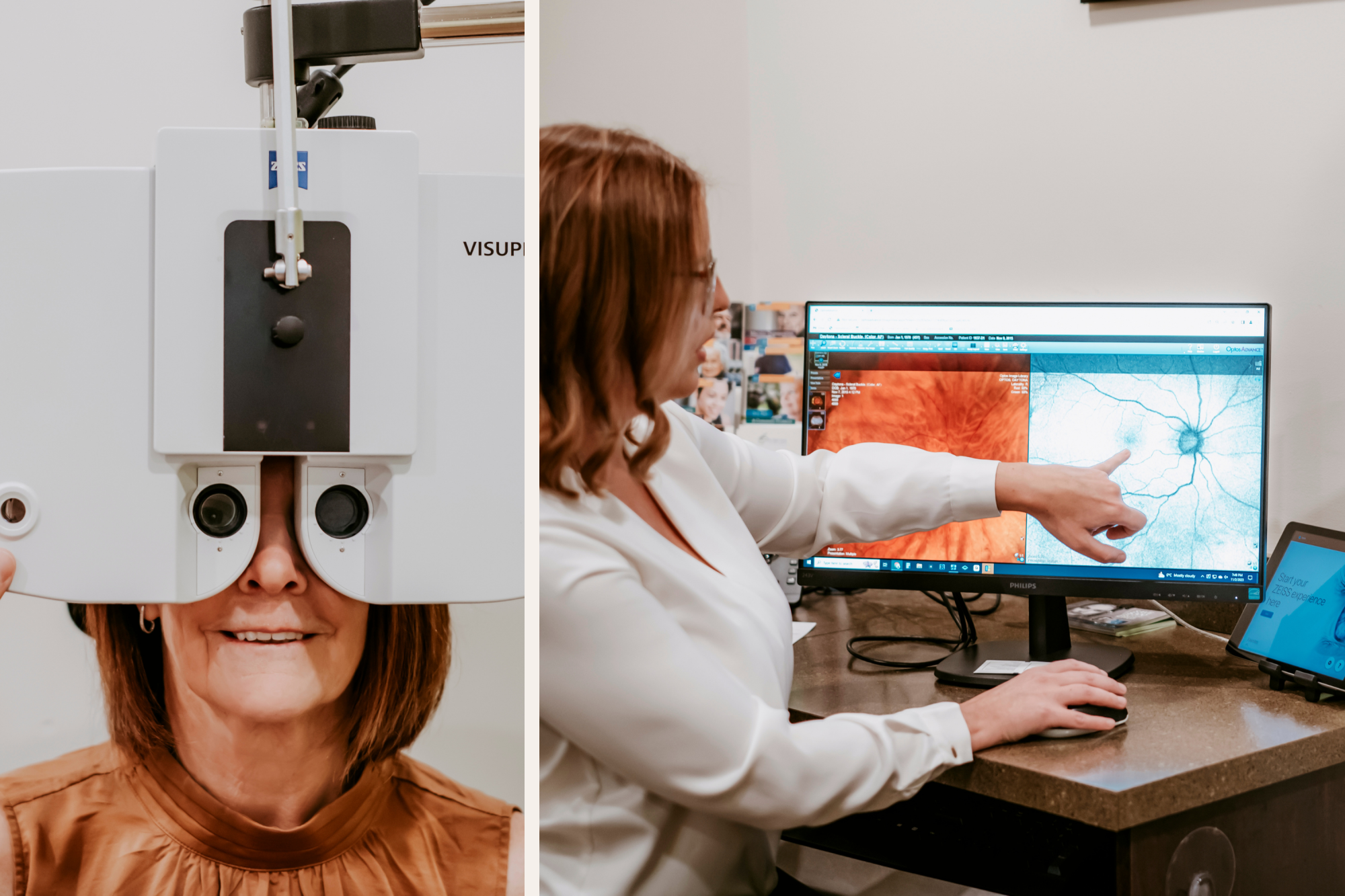 Aurora Eye Care optometrist explaining astigmatism test results to a patient
